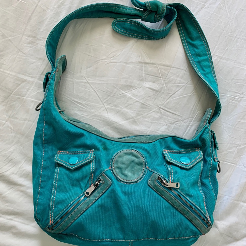 Marc Jacobs Teal Canvas and Sued Hobo Bag